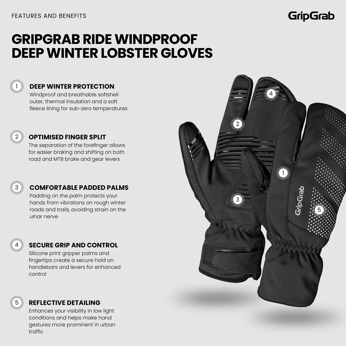GRIPGRAB DEEP WINTER LOBSTER-handsker Sort