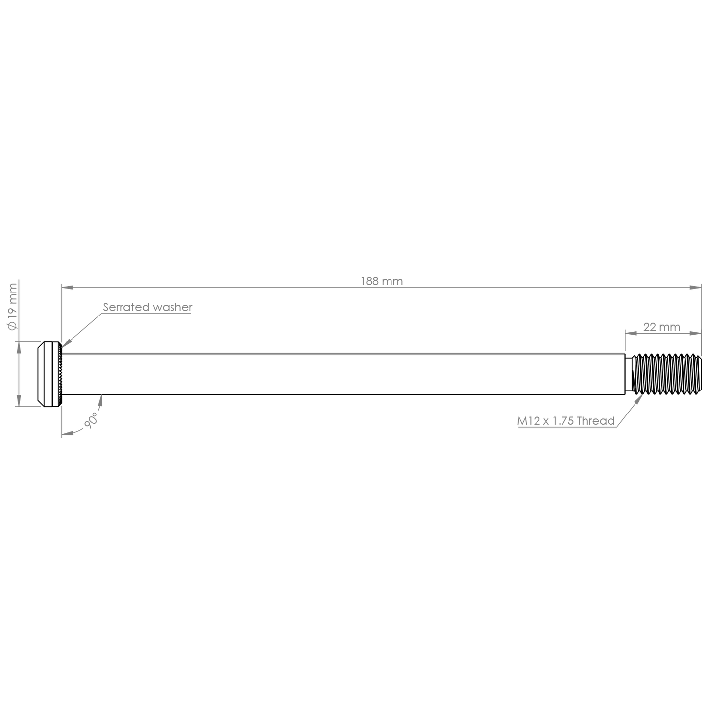 Osa zadního kola BURGTEC 188 mm x 12 mm s roztečí 1,75 mm černá