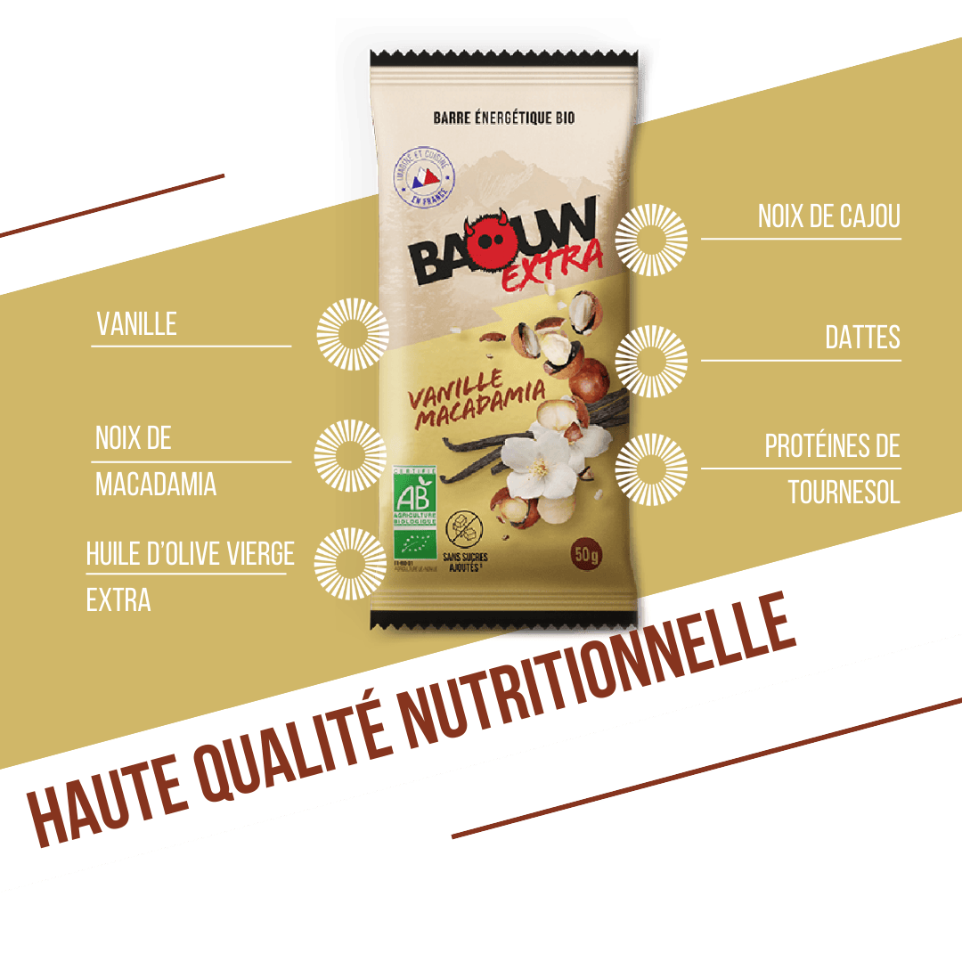 Energetická tyčinka BAOUW ORGANIC EXTRA Vanilla-Macadamia (50g)