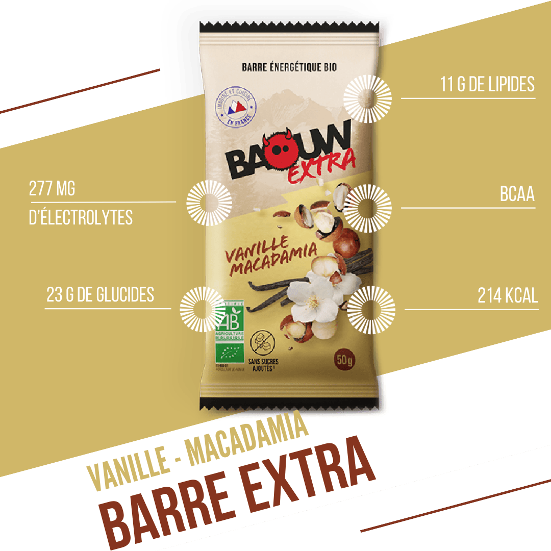 Energetická tyčinka BAOUW ORGANIC EXTRA Vanilla-Macadamia (50g)