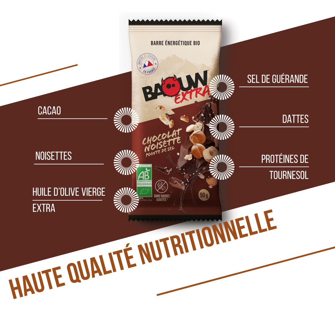 Energetická tyčinka BAOUW ORGANIC EXTRA čokoláda s lískovými oříšky (50g)