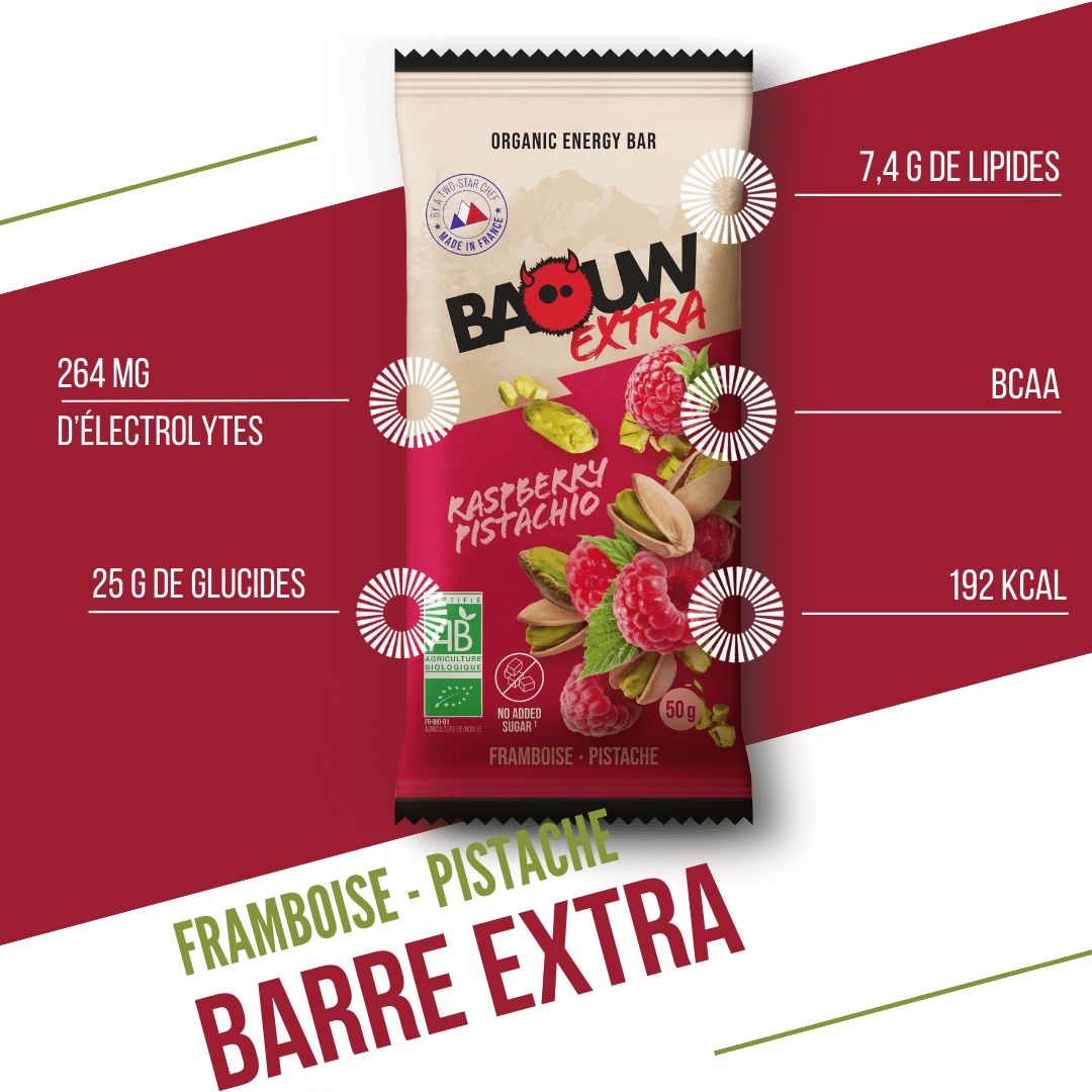 Energetická tyčinka BAOUW ORGANIC EXTRA malina-pistácie (50g)
