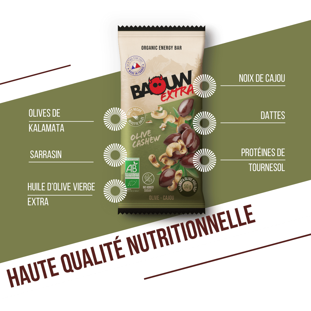 Energetická tyčinka BAOUW ORGANIC EXTRA solená olivovo-kešu (50g)