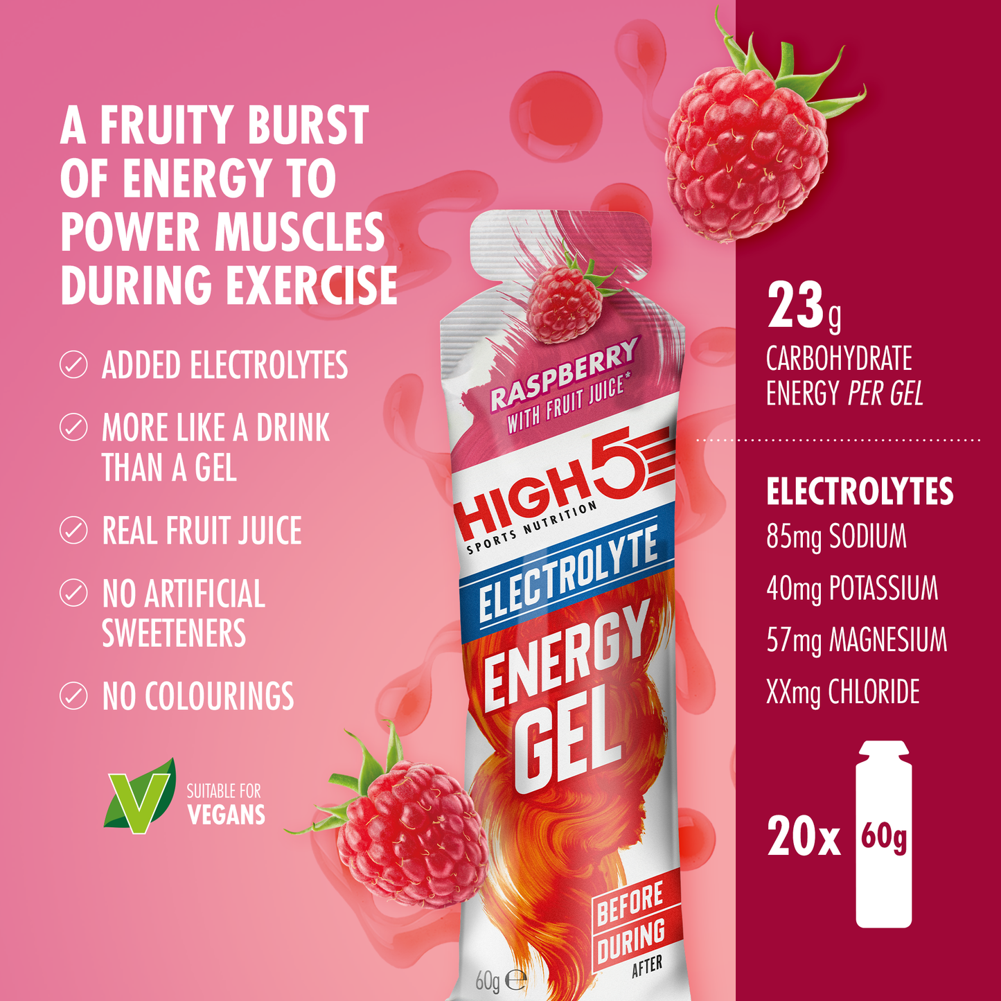 High5 ENERGY ELECTROLYTE Energizující gel (60g) Raspberry