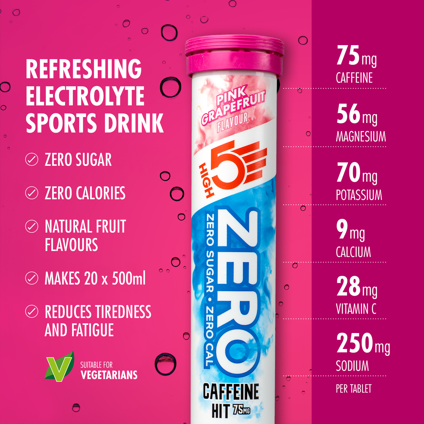 Elektrolitowe tabletki nawadniające High5 ZERO kofeiny (x20) Różowy grejpfrut