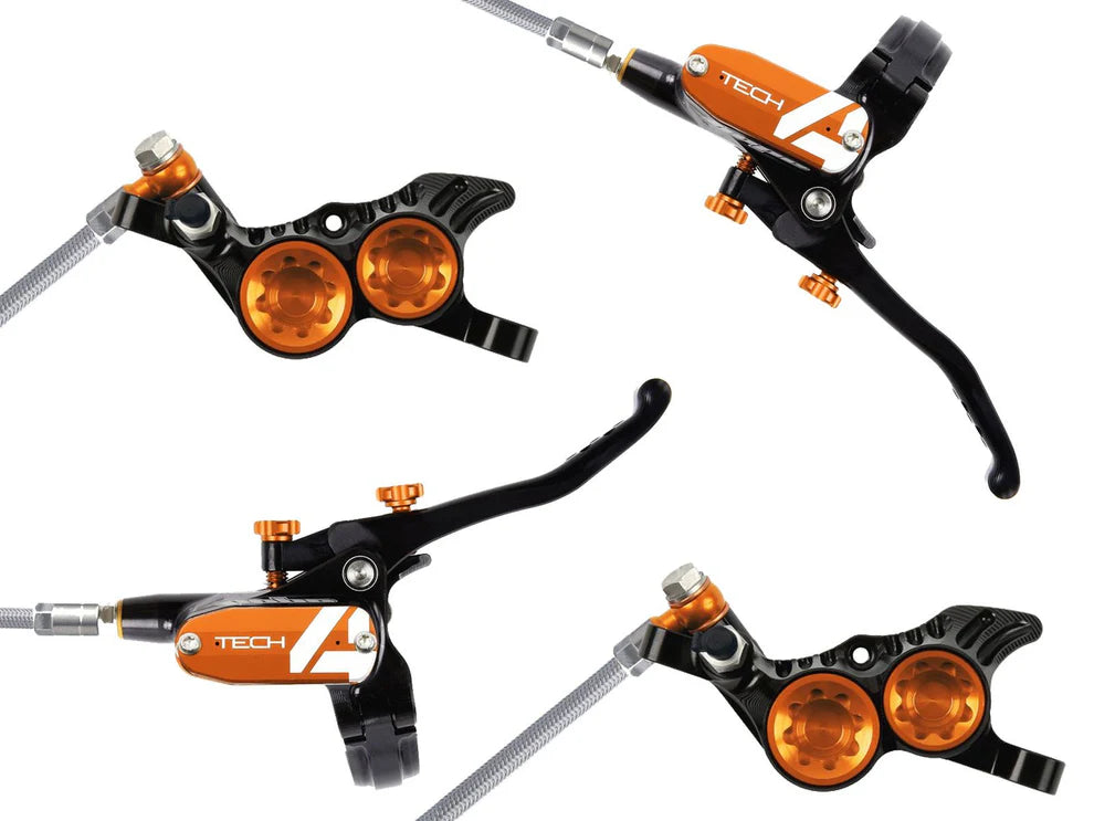 Ett par HOPE TECH 4 V4 Orange bromsar