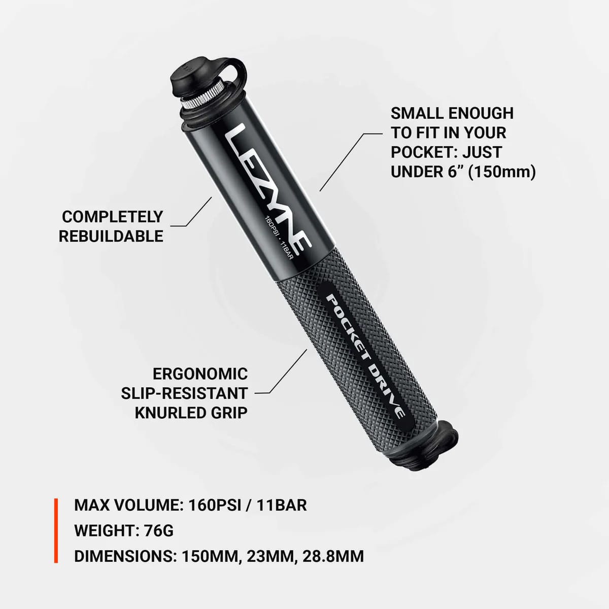 LEZYNE POCKET DRIVE HP håndpumpe sort