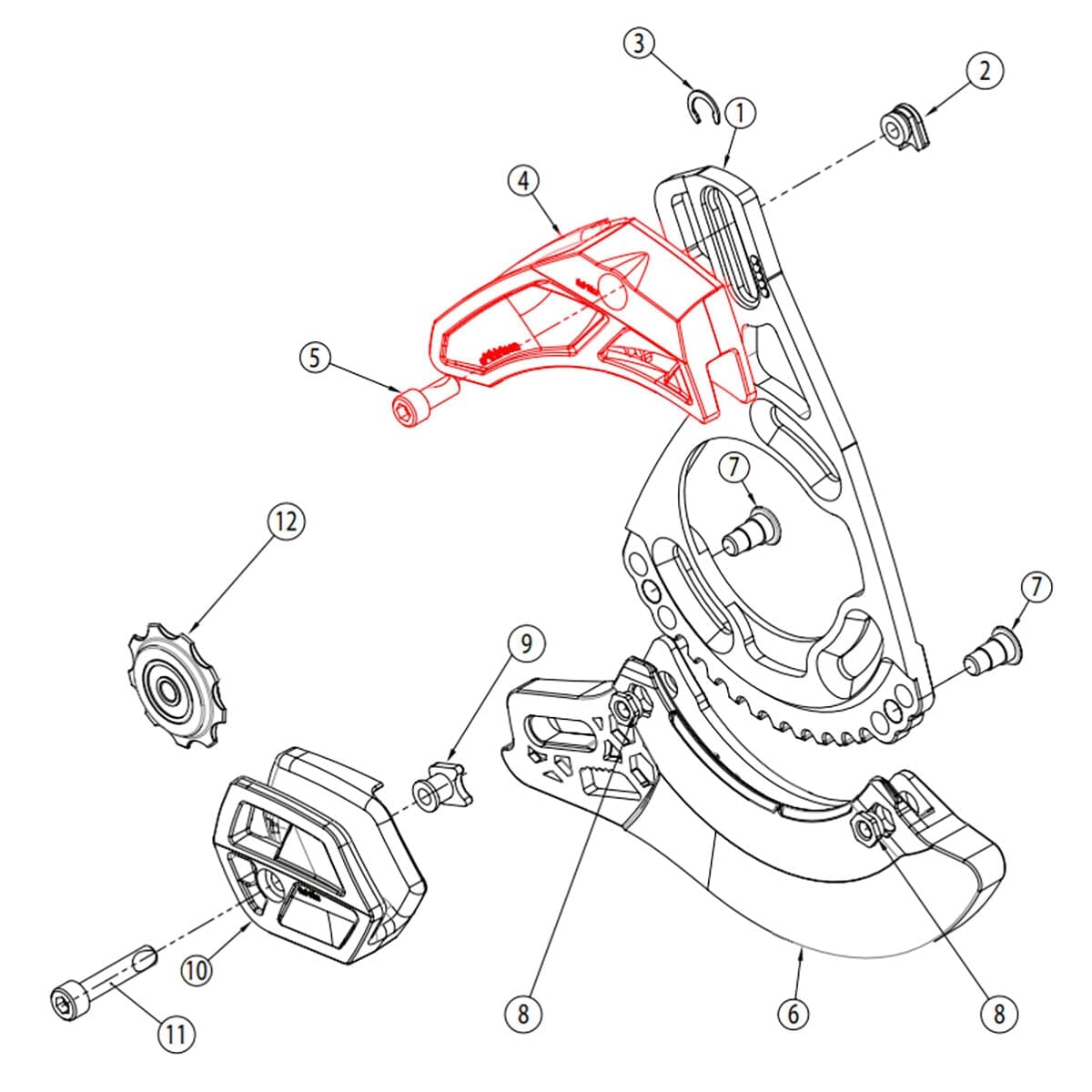 Topguide til E-THIRTEEN LG1+/LS1+/XCX kædestyr sort #SLDR.LG1+UPR.B