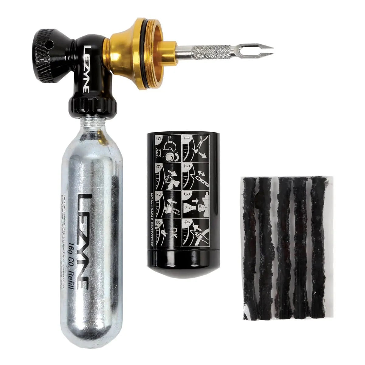 Slangeløst CO2 LEZYNE BLASTER-reparationssæt + 5 bits
