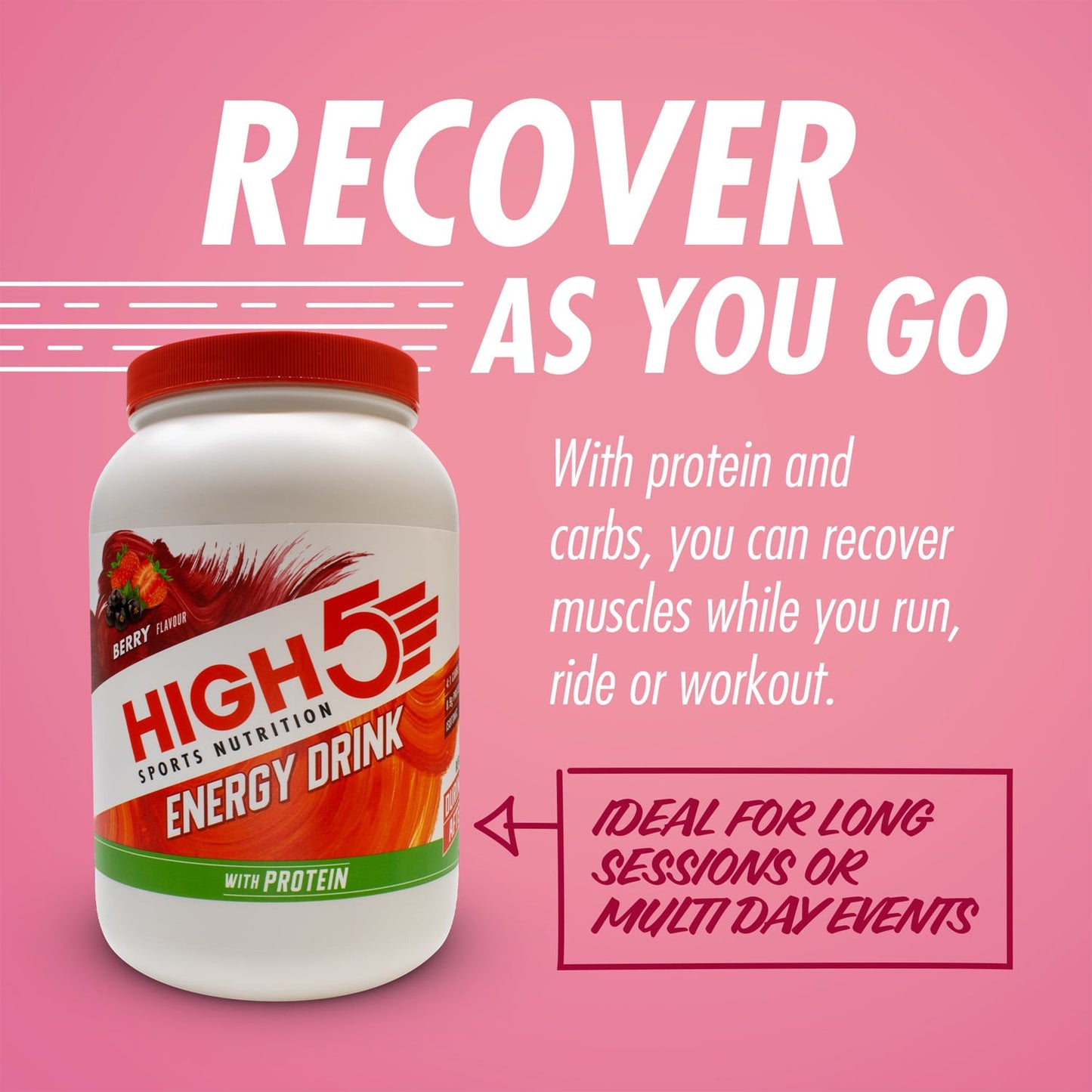 Boisson Énergétique HIGH5 ENERGY DRINK PROTEIN (1.6kg) Fruits Rouge