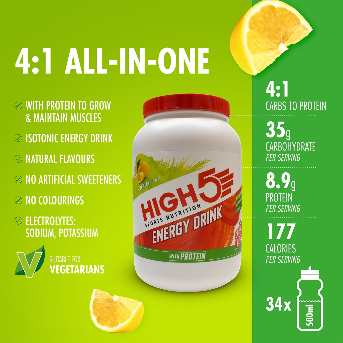 Energy Drink High5 ENERGY DRINK PROTEIN (1,6kg) Lemon