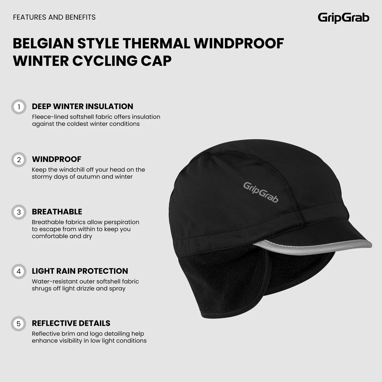 GRIPGRAB BELGIAN STYLE THERMAL WINDPROOF WINTER Mössa Svart