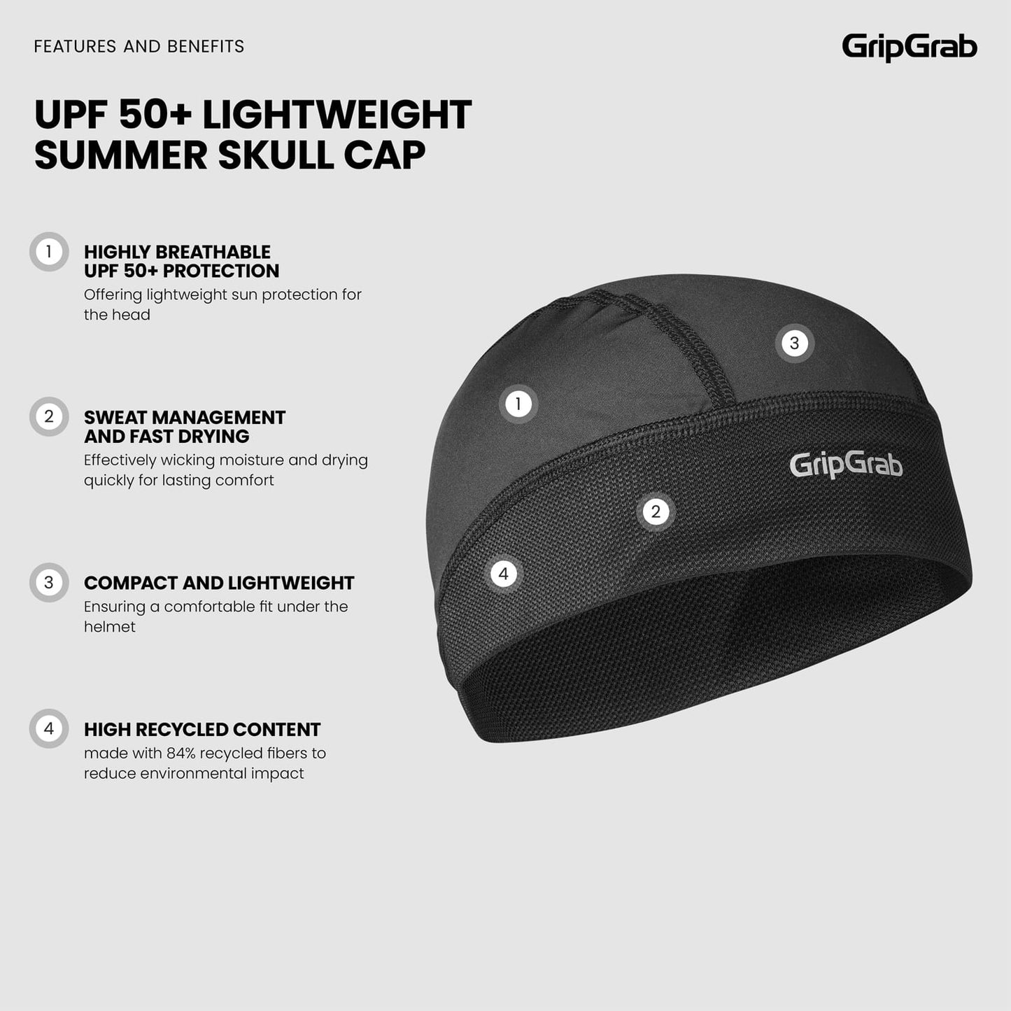 GRIPGRAB UPF 50+ Spodní přilba černá