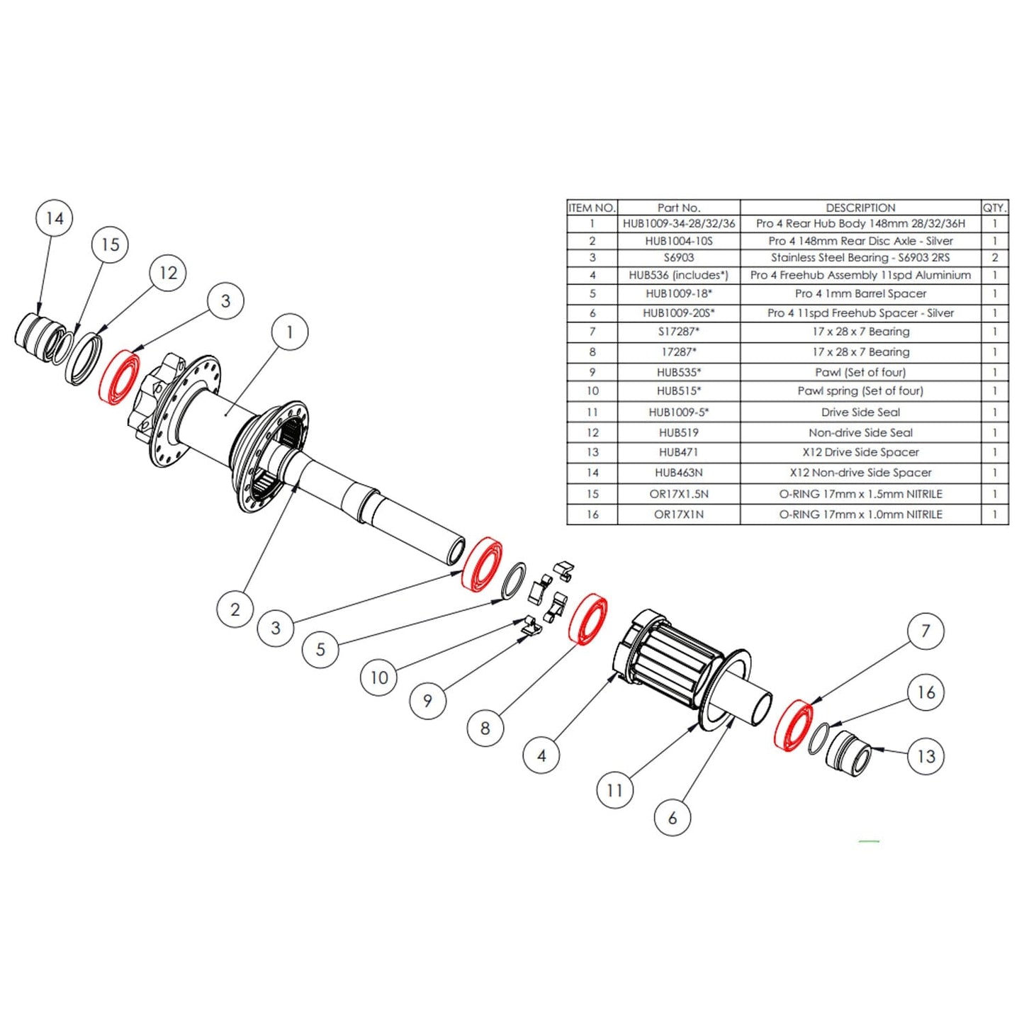 Zestaw łożysk do tylnej piasty HOPE PRO4 #HUB3P4R