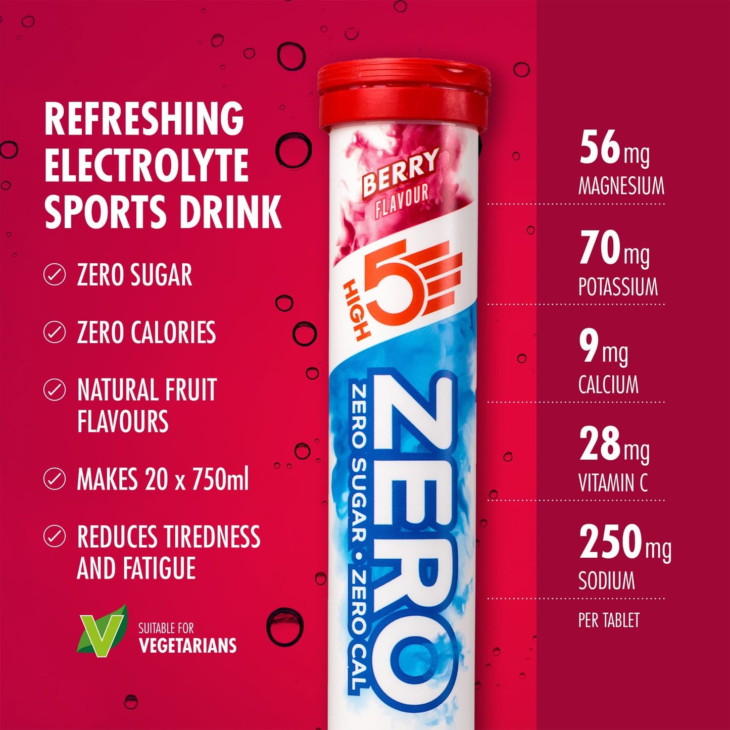Elektrolyt vätsketabletter High5 ZERO (x20) Frukt Röd