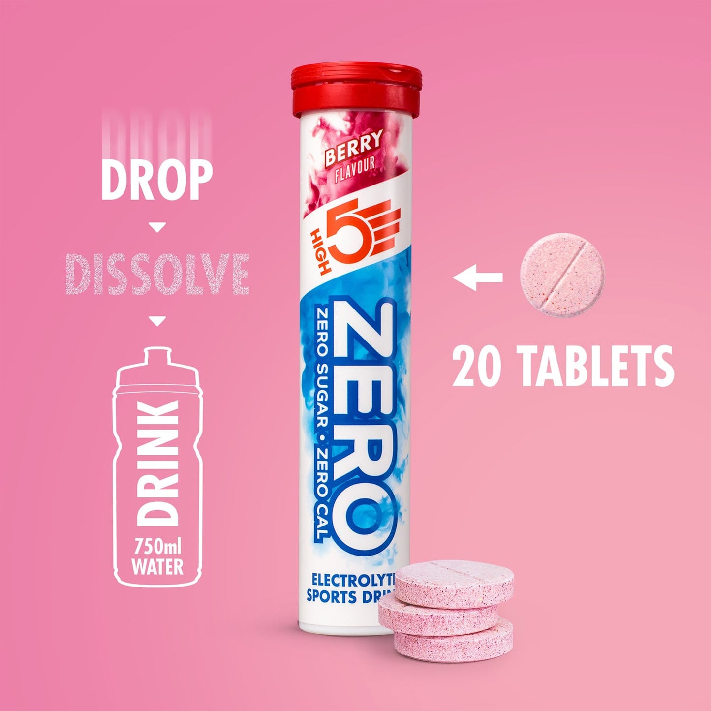 Elektrolyt vätsketabletter High5 ZERO (x20) Frukt Röd