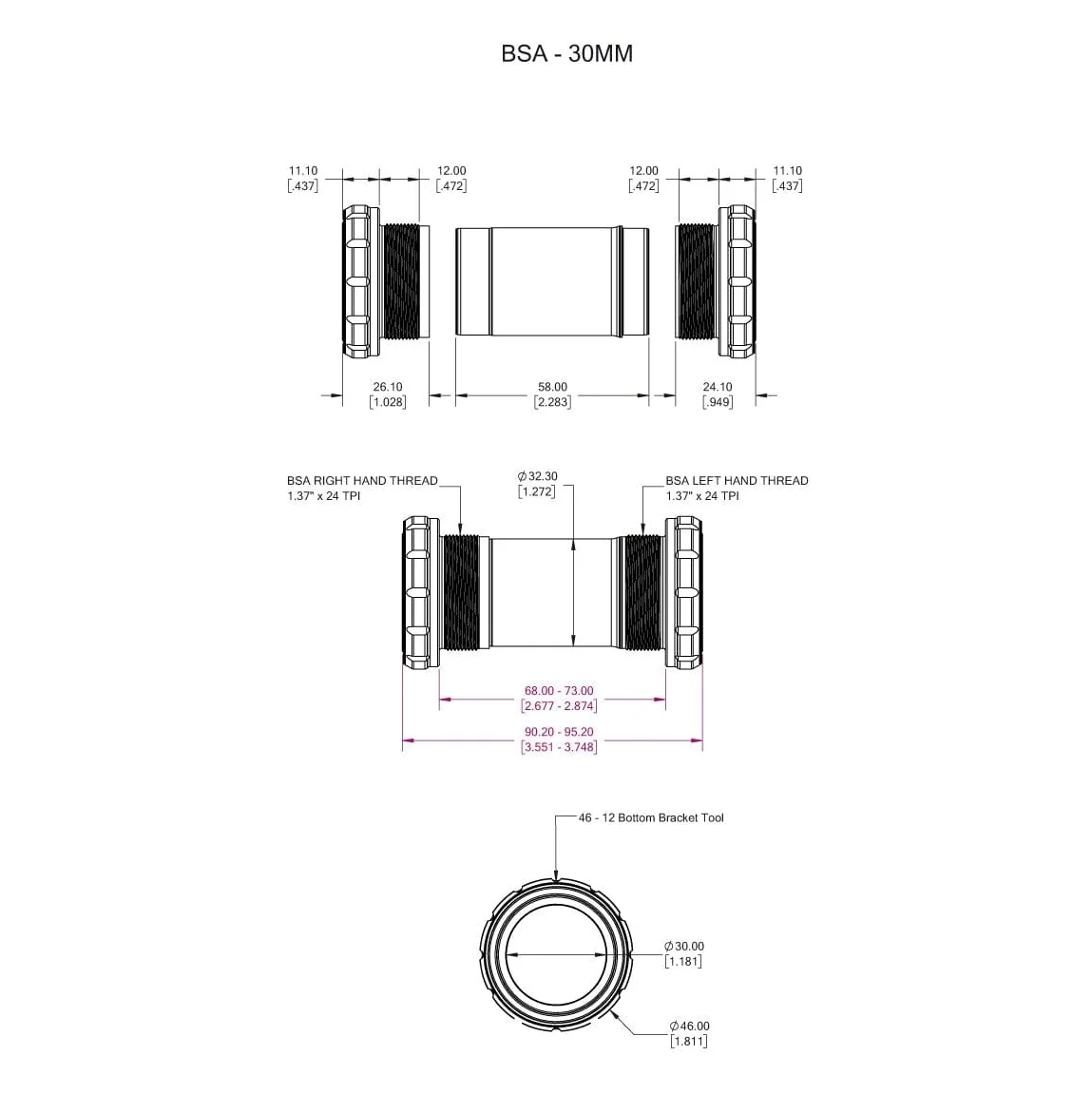 Mechanizm korbowy WOLFTOOTH BSA 30mm Raw Silver