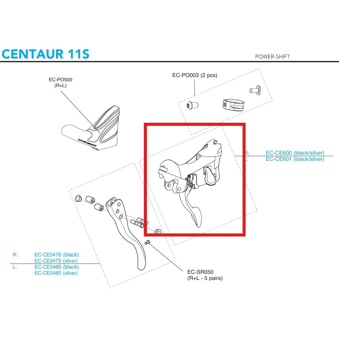 Corps de Manette Droite CAMPAGNOLO CENTAUR 11V 2018 Frein sur Jante