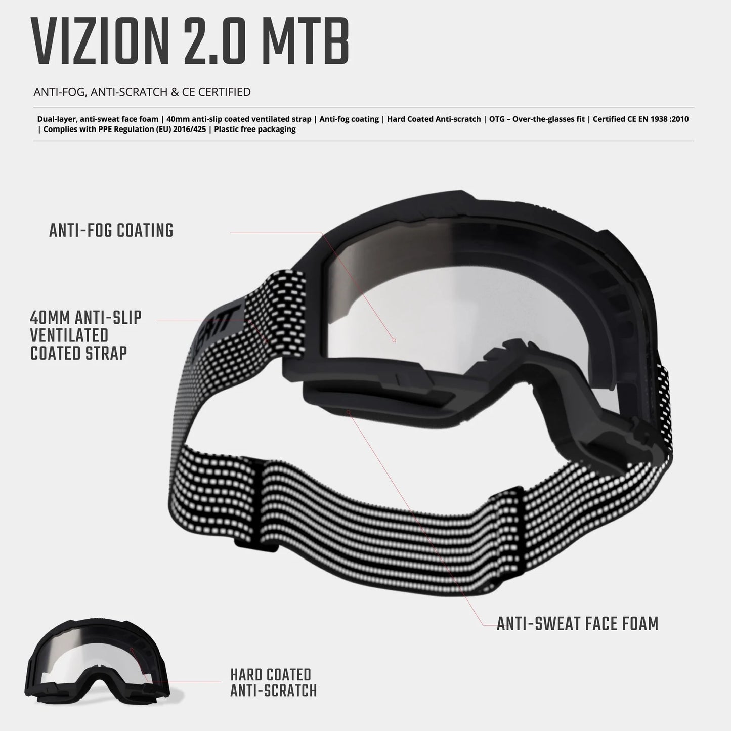 LEATT VIZION 2.0 MTB-glasögon Violett CLEAR 90 VLT