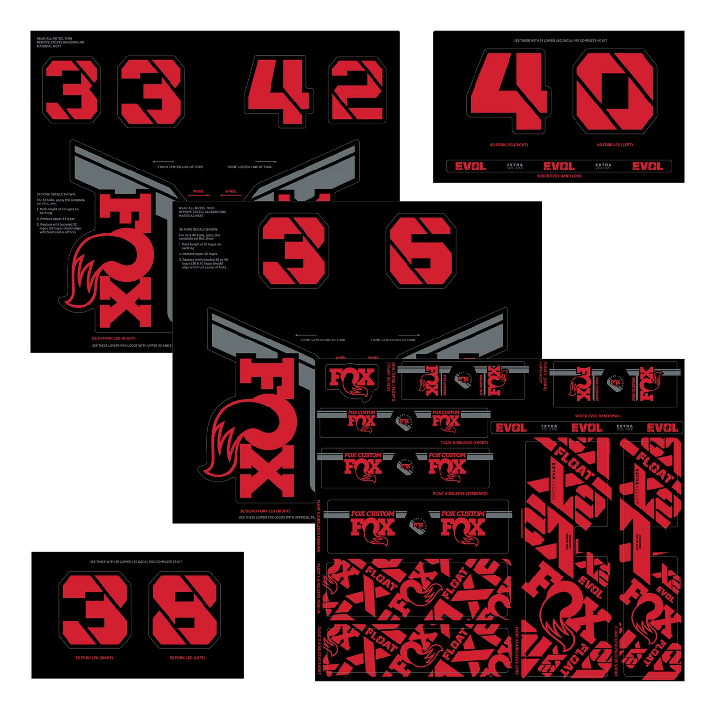 Zestaw naklejek na widelec i amortyzator FOX czerwony