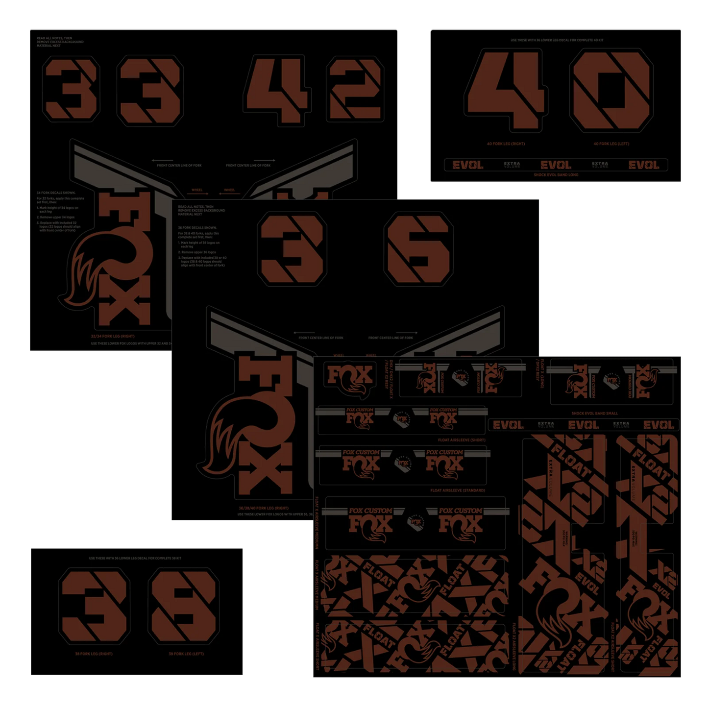 Zestaw naklejek na widelec i amortyzator FOX brązowy