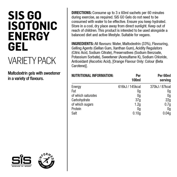 Balení 7 bezlepkových energetických gelů SIS GEL GO ISOTONIC (60 ml)