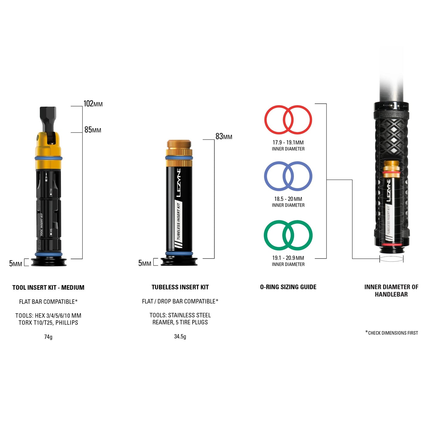 Slangeløst reparationssæt + multiværktøj M Integreret LEZYNE-styr