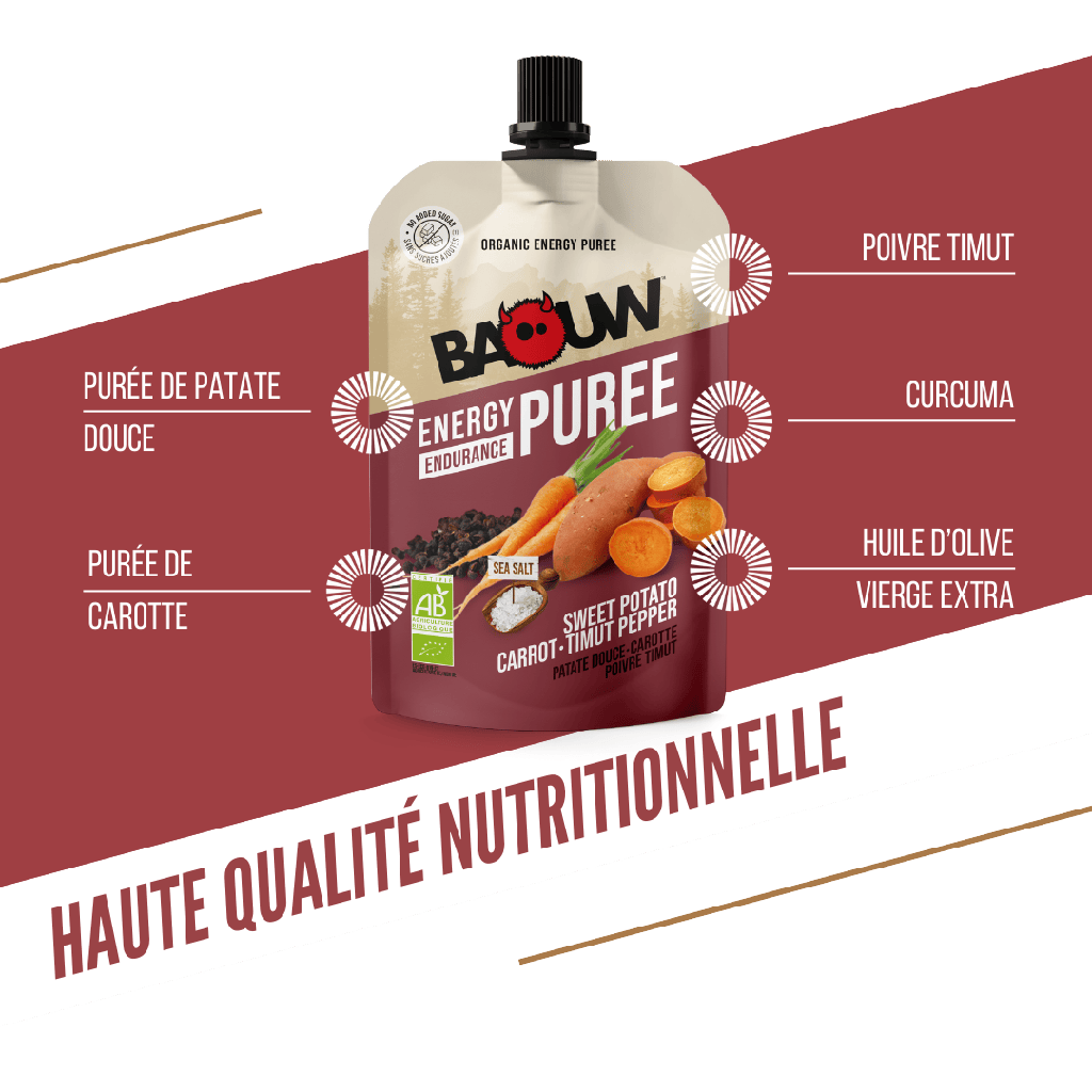 BAOUW Organic Energy Puree Savoury Recipe Sladké brambory/mrkev/pepř (90g)