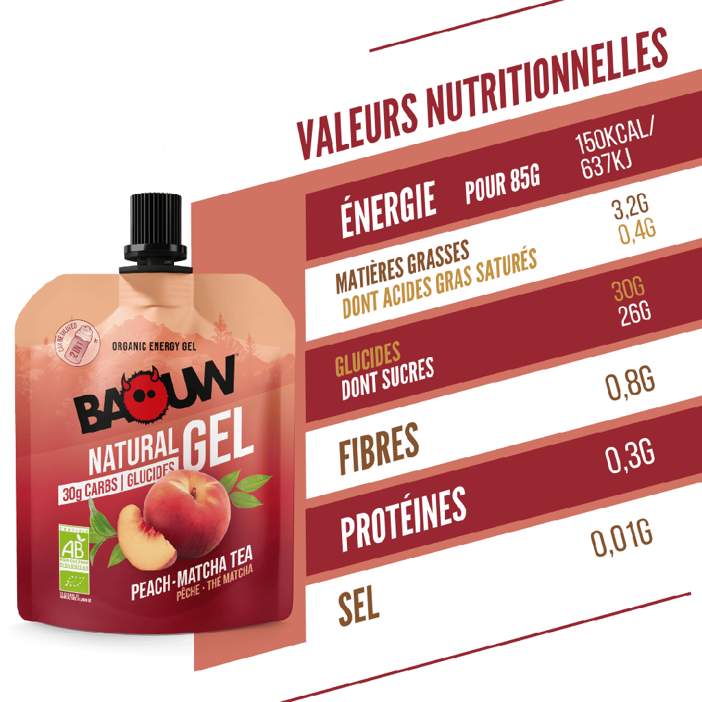 Energetický gel BAOUW Organic Peach-Matcha Tea (85g)