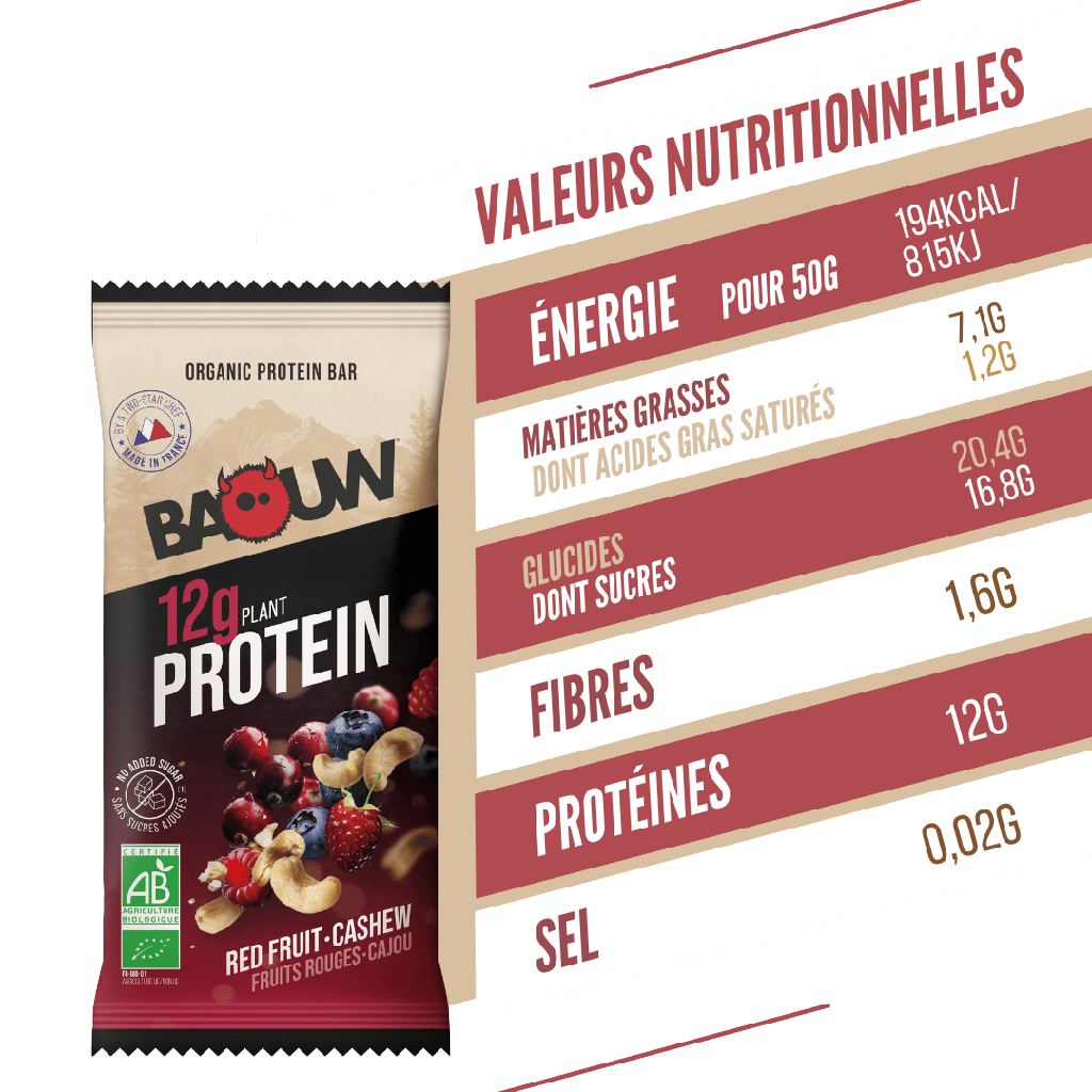Proteinová tyčinka BAOUW ORGANIC EXTRA Red Fruits/Cashew (50g)