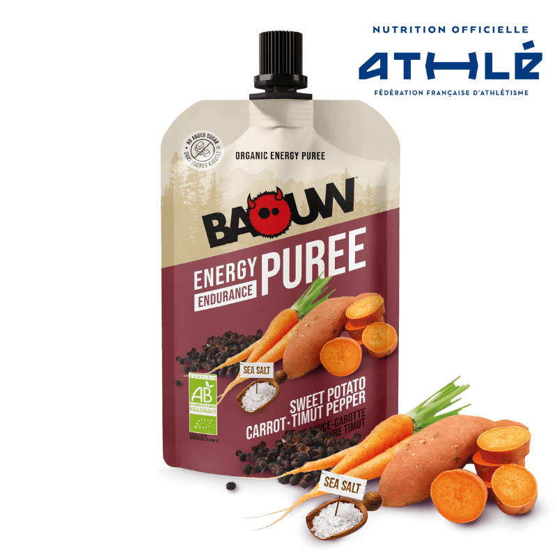BAOUW Organic Energy Puree Savoury Recipe Sladké brambory/mrkev/pepř (90g)