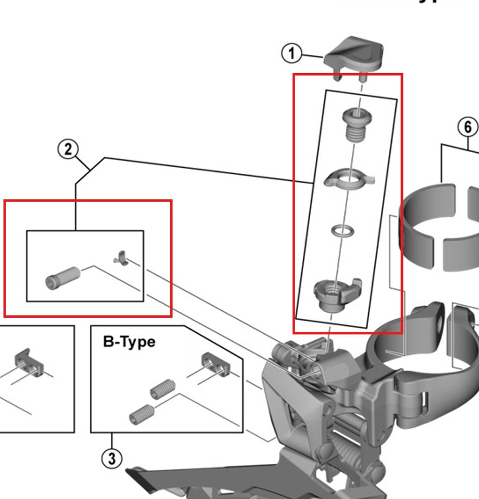 SHIMANO FD-R7100/U6030/5801/R7000/RX400 kabeljustering og tilspændingsskruer