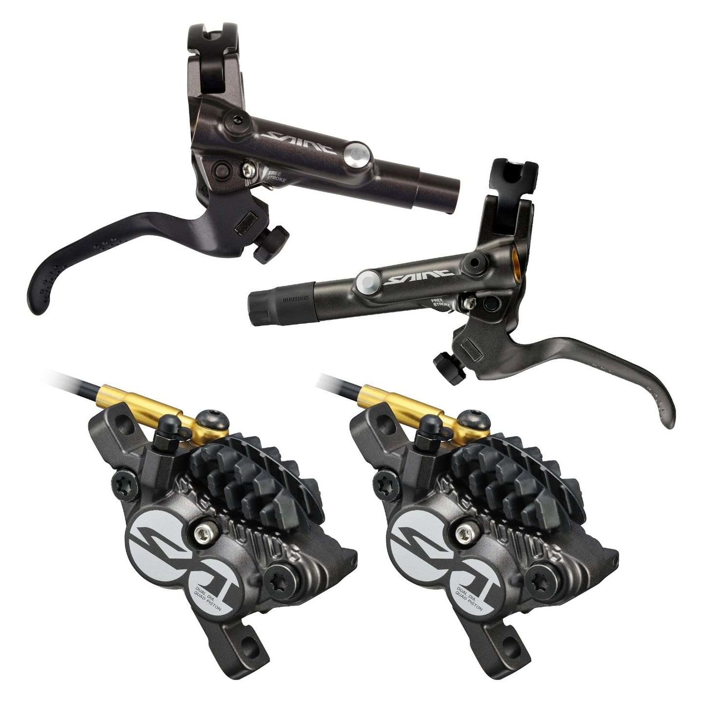 Et par SHIMANO SAINT M820 J-KIT bremser, der ikke kan afmonteres