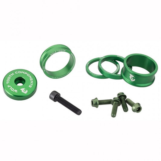 Sats med distanser, skaftskydd och skruvar WOLFTOOTH BLING KIT Olive