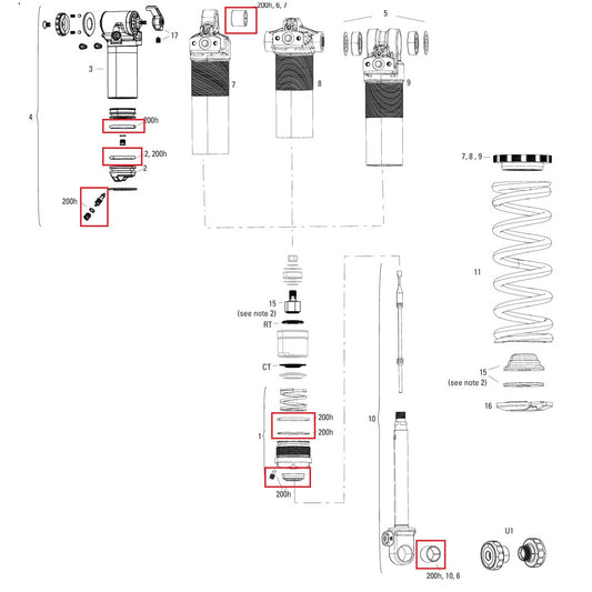 Sada pro údržbu 200 hodin/rok ROCKSHOX SUPER DELUXE COIL B1 (2023+)/DELUXE COIL B1 (2023+)