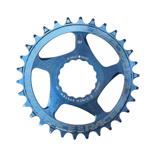 Plateau Mono RACE FACE NARROW WIDE 9/10/11/12V Cinch Direct Mount Bleu — vue du plateau sur fond blanc