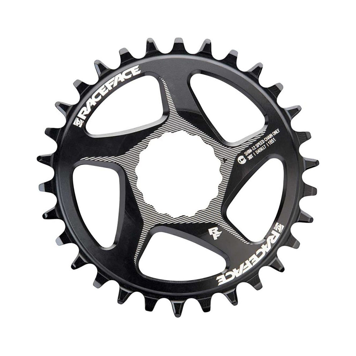 Plateau Mono RACE FACE 12V Direct Mount Compatible SHIMANO Noir — vue du plateau sur fond blanc