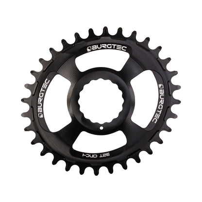 Plateau Mono BURGTEC THICK THIN OVAL RaceFace Cinch 10/11/12V Direct Mount Narrow Wide Noir — vue du plateau sur fond blanc