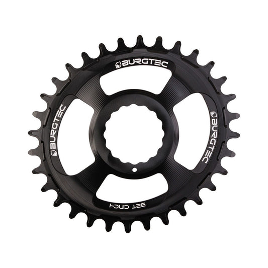 Plateau Mono BURGTEC THICK THIN OVAL RaceFace Cinch 10/11/12V Direct Mount Narrow Wide Noir — vue du plateau sur fond blanc