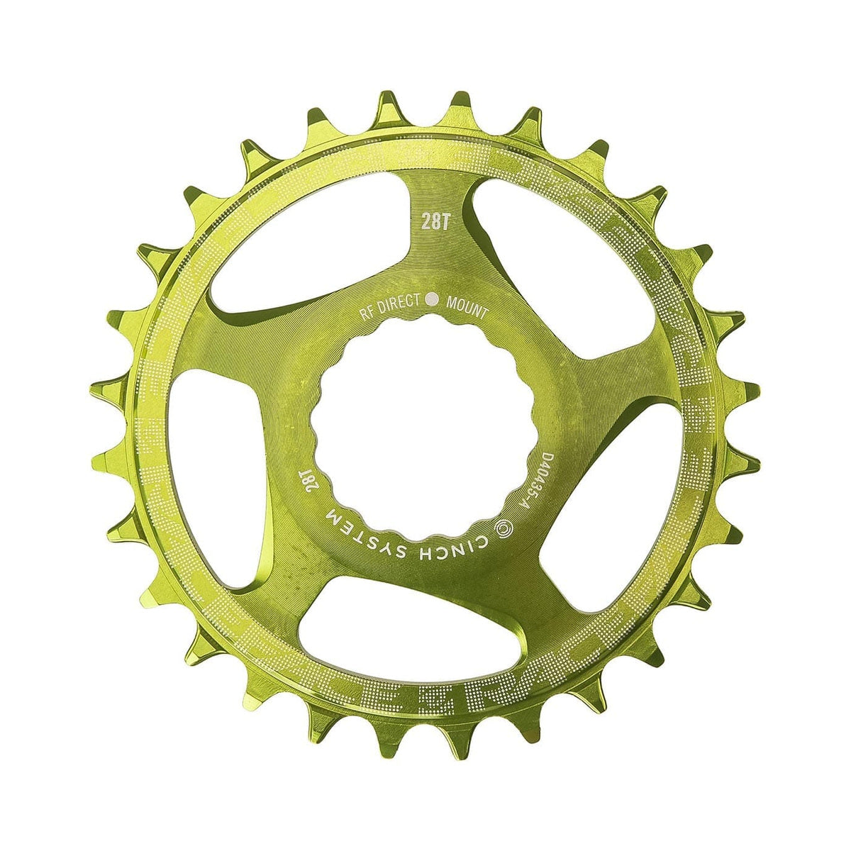 Plateau Mono RACE FACE NARROW WIDE 9/10/11/12V Cinch Direct Mount Vert — vue du plateau sur fond blanc