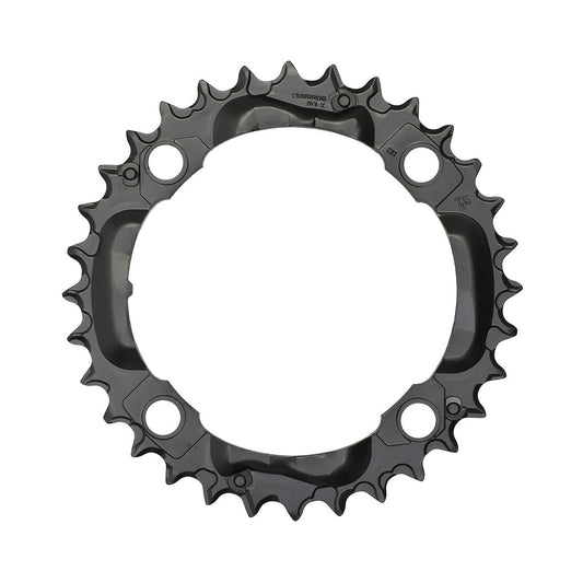 Plateau Intermédiaire SHIMANO DEORE M590 9V 4 Trous 104mm Noir — vue du plateau sur fond blanc