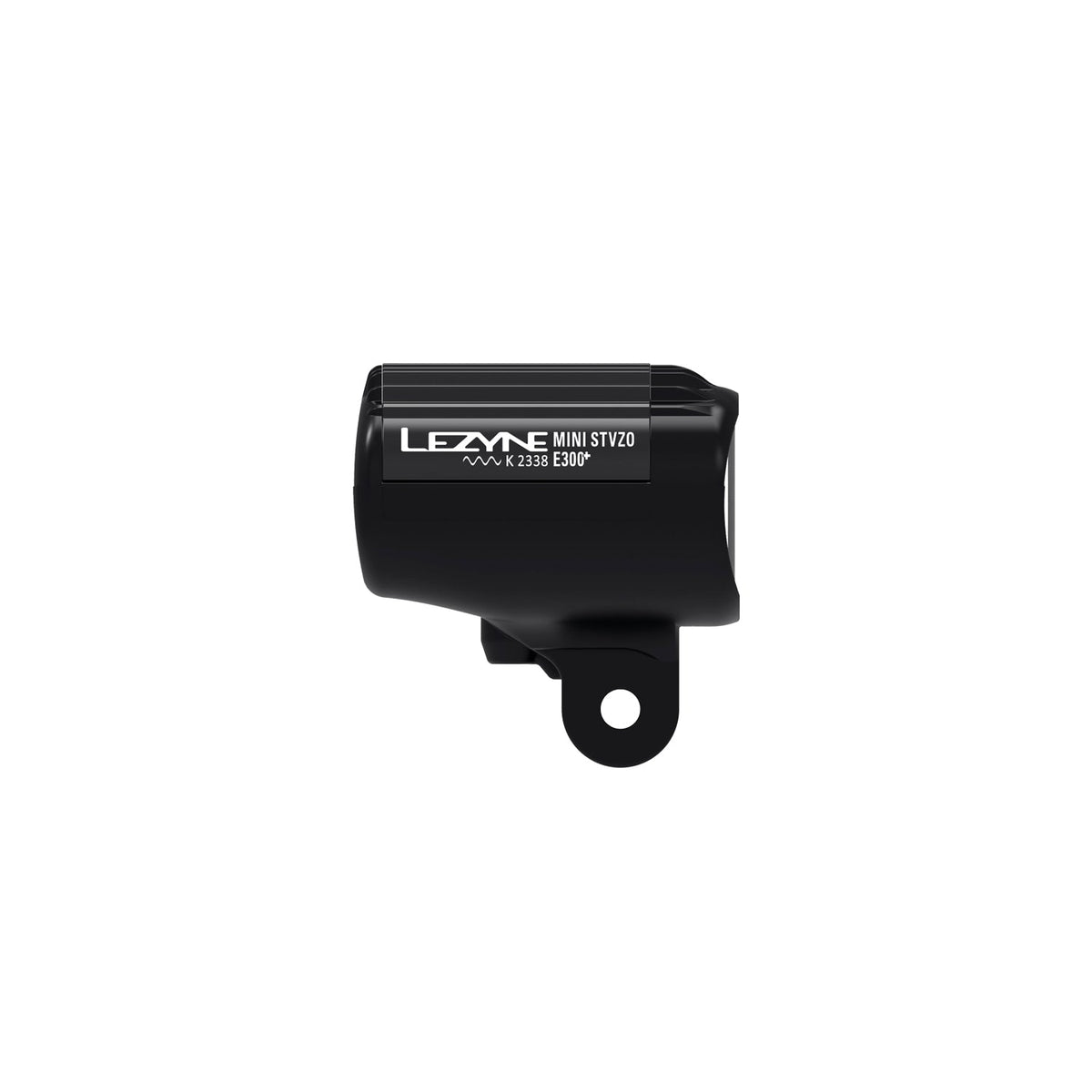 Éclairage avant LEZYNE E-BIKE E-MINI STVZO E300+ vue de profil avec plaque aluminium