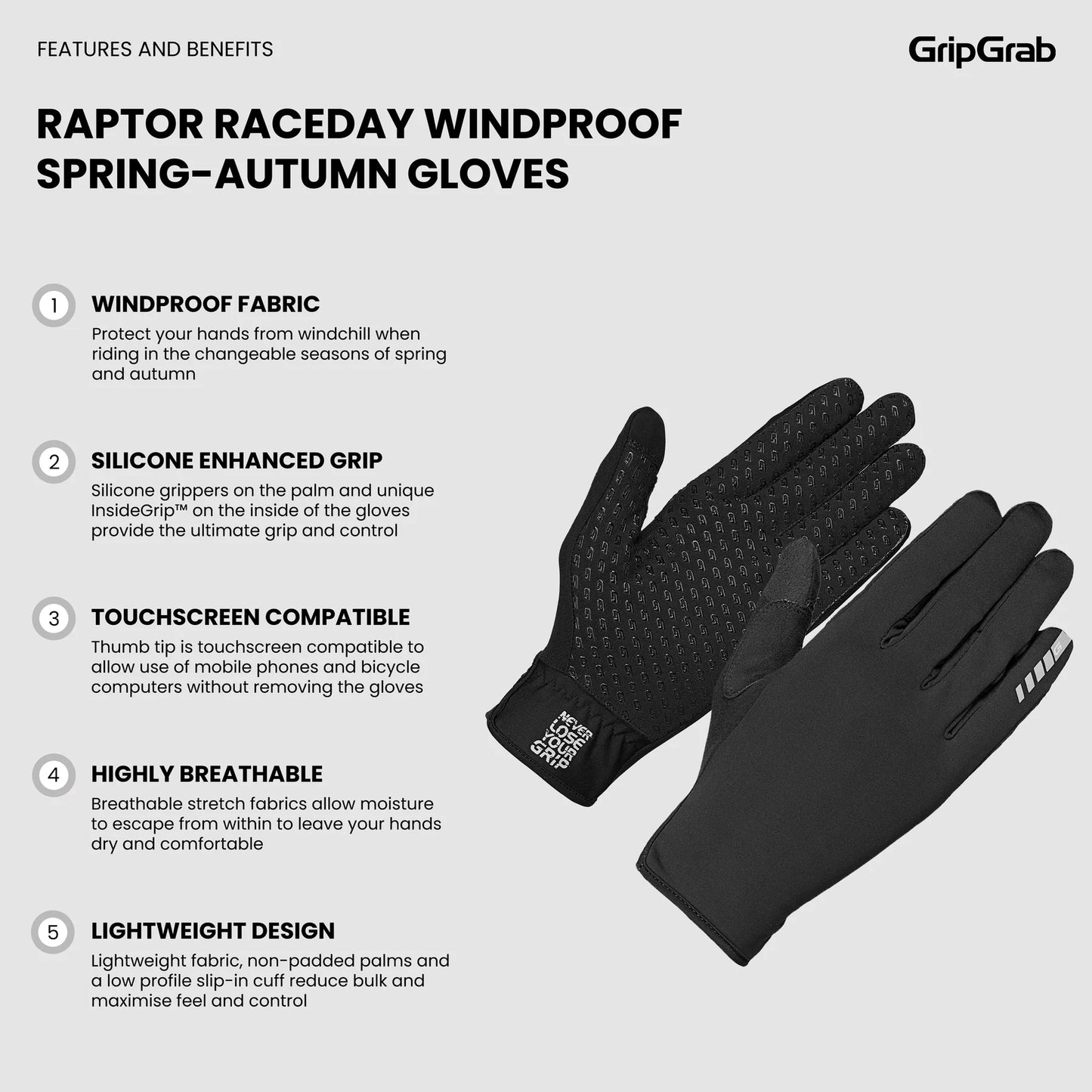 GRIPGRAB RAPTOR RACEDAY WINDPROOF SPRING AUTUMN Handsker Sort