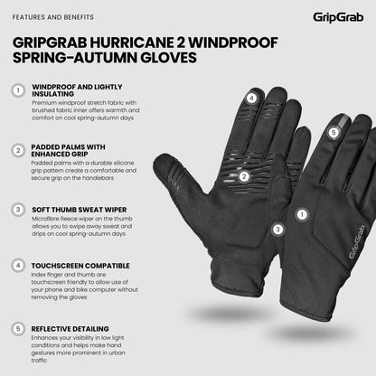 Gants GRIPGRAB HURRICANE 2 WINDPROOF SPRING AUTUMN Noir