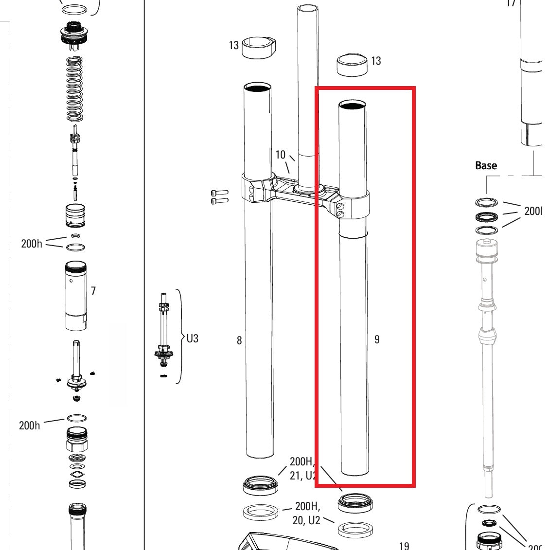 Left Plunge ROCKSHOX 38MM BOXXER D1+(2024+) czarny