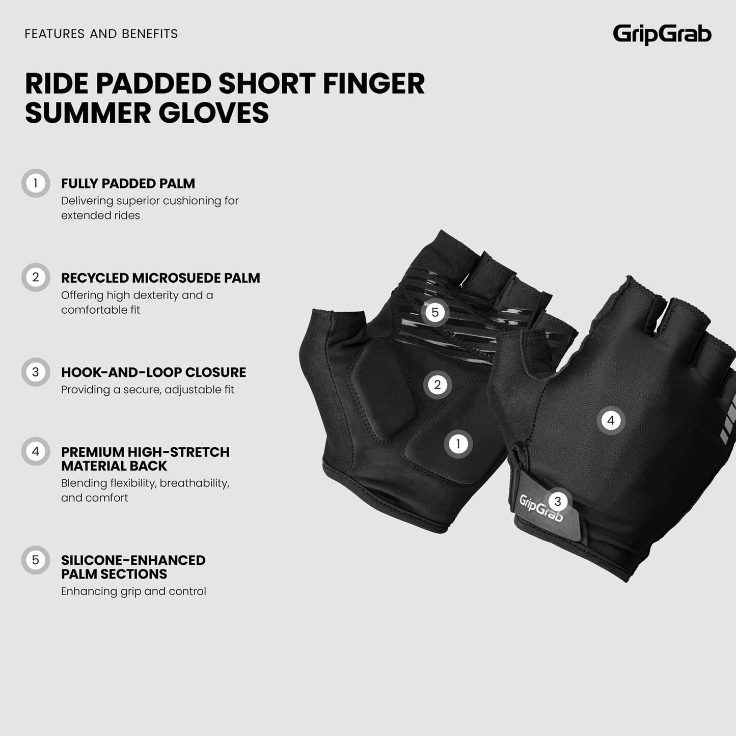 Gants Courts GRIPGRAB RIDE RC MAX Noir