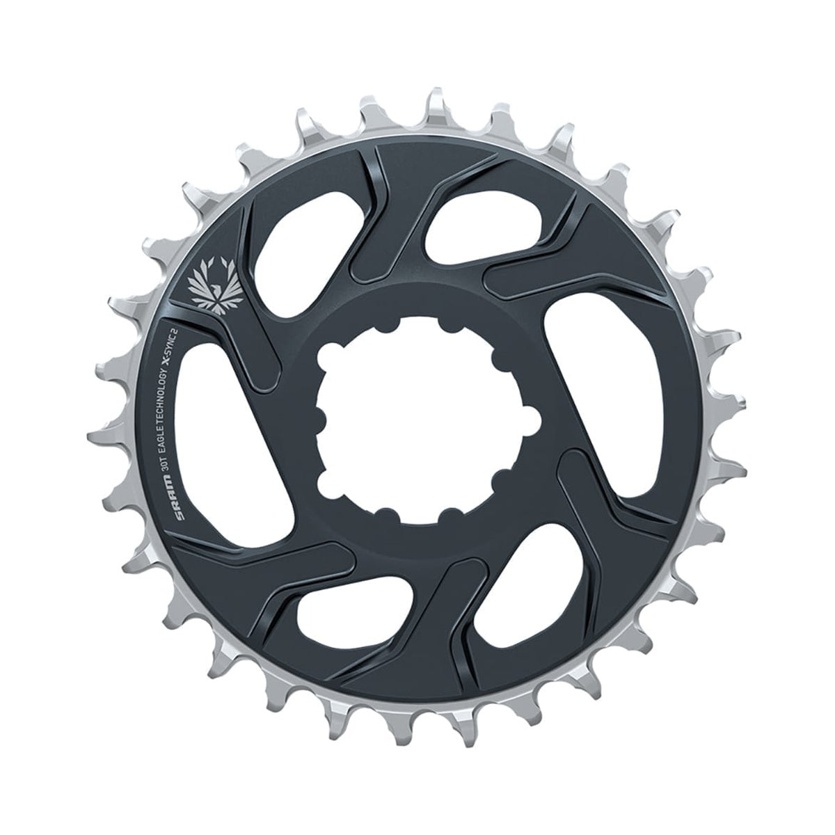 Plateau Mono SRAM EAGLE X-SYNC 2 BOOST 11/12V Direct Mount Offset 3mm Lunargrey — vue du plateau sur fond blanc