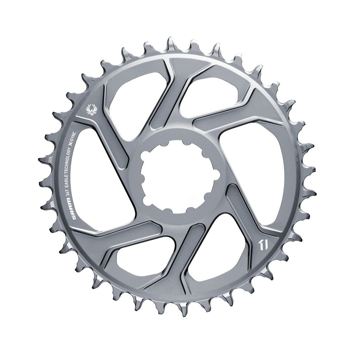 Plateau Mono SRAM  EAGLE X-SYNC 2 BOOST 11/12V Direct Mount Offset 3mm Gris — vue du plateau sur fond blanc