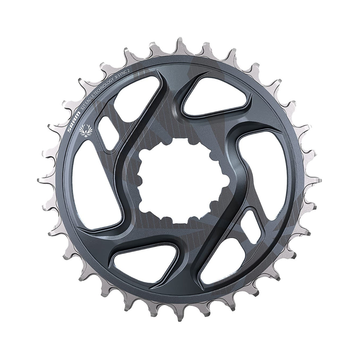 Plateau Mono SRAM X-SYNC 2 EAGLE 12V Direct Mount Offset 6mm Lunar Grey — vue du plateau sur fond blanc
