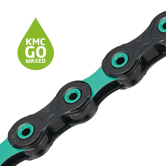 12V KMC DLC12 Waxed Black/Turquoise Waxed Chain (voskovaný řetěz)